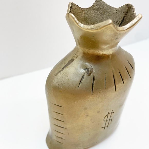 Vintage Brass Figurine Money Bag Vase Pouch Heavy Bank 1960s - Picture 4 of 8